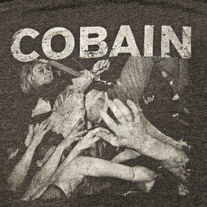 Kurt Cobain SZ XL Graphic Cropped Gray White Short Sleeve Crew Neck T-Shirt